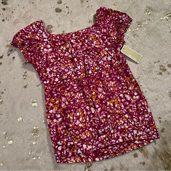 NWT Michael Kors Short Sleeve Pink Orange White Cotton Top - Picture 1 of 7